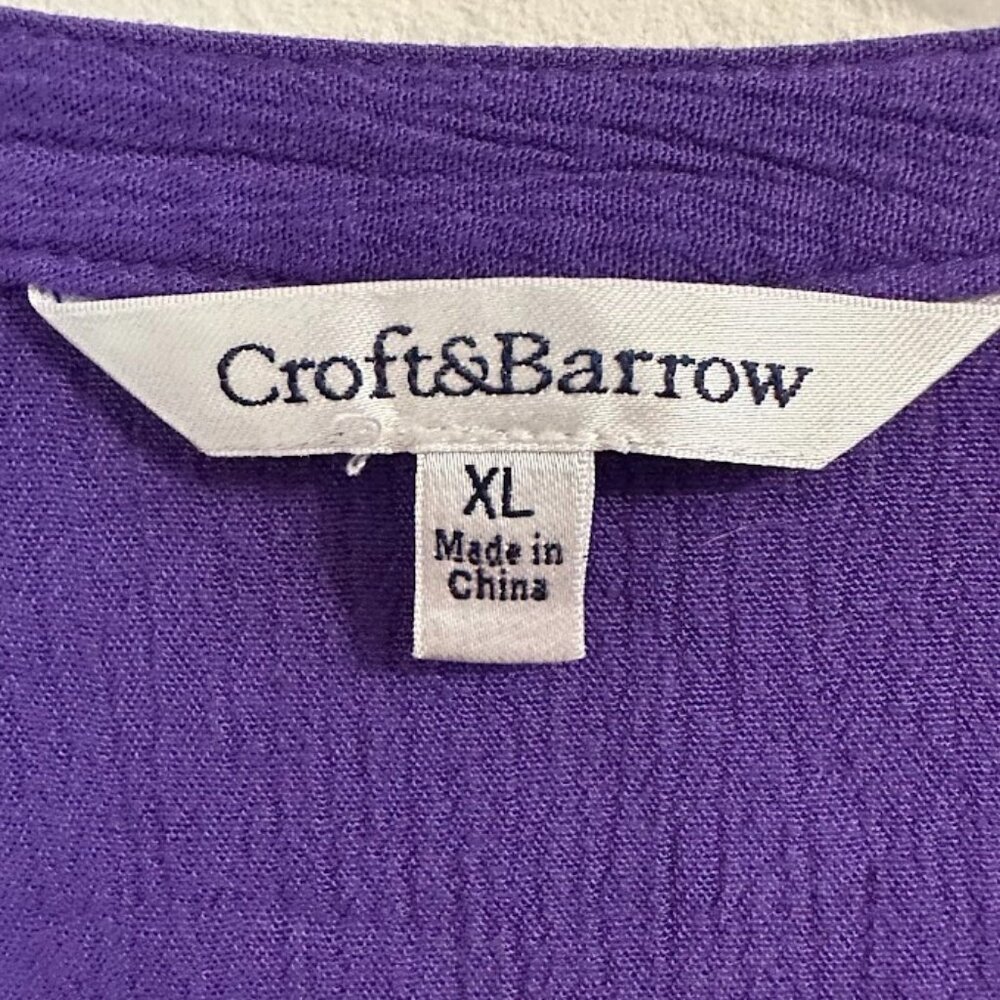 Croft & Barrow V-Neck Blouse in Purple with White Floral Embroidery - Size XL - Picture 5 of 7